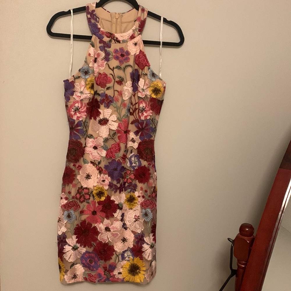3d Floral Mock Neck Dress